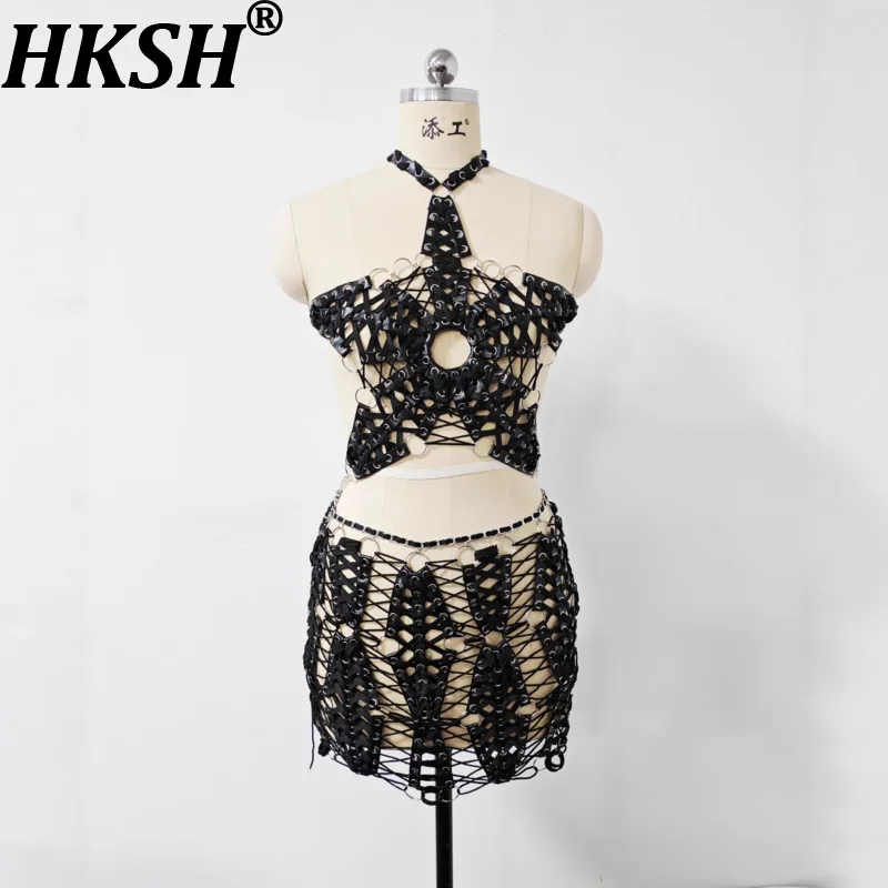HKSH Women Sexy Chic Short Skirt Set Halter Neck Slim Fit Niche Design Handwoven Sleeveless Vest Mini Skirts Trend Dress HK19591