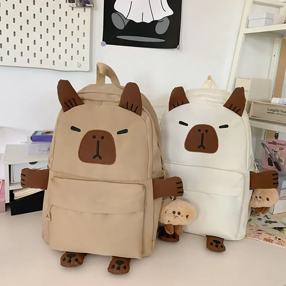 Cute Cartoon Capybara Backpack Multi-function Nylon Doll Handbag Large Capacity School Bag Student