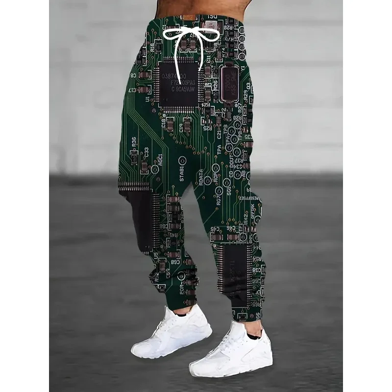 

Men's Joggers Loose-3D printing of circuit chips-Casual Sport Gym Running Pants Elastic Waist Drawstring Pocket