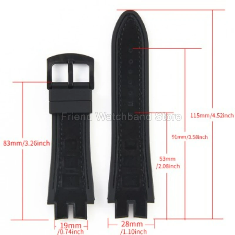 19x28mm Skin Friendly Silicone Backing Supple Durable Genuine Leather Watch Accessories for Roger Dubuis EXCALIBUR Watch Strap