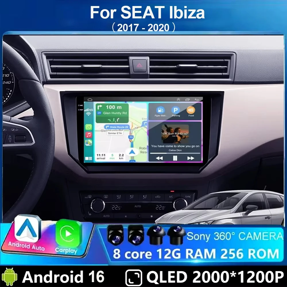 Android 16 Car Radio For SEAT Ibiza 2017 2018 2019 2020 Carplay Navigation GPS Multimedia Player WiFi+4G Stereo Auto Head Unit
