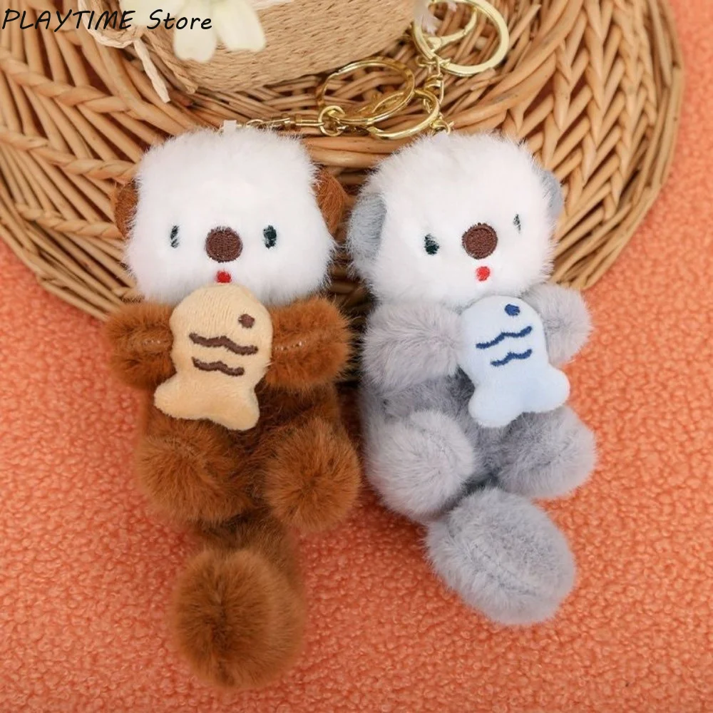 Bag Key Wallet Pendant Sea Otter Pendant Keychain Creative Lovely Otters Holding Fish Keychain Small Cute Keychain School Bag