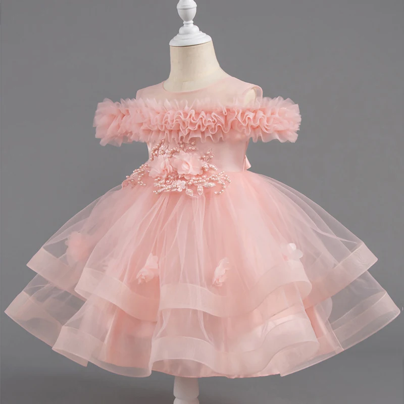 Children's Day Elegant Baby Girl Dress 1st Birthday Party Dresses For Girls Princess Dress Fashion Flower Lace Infant Dress Gown
