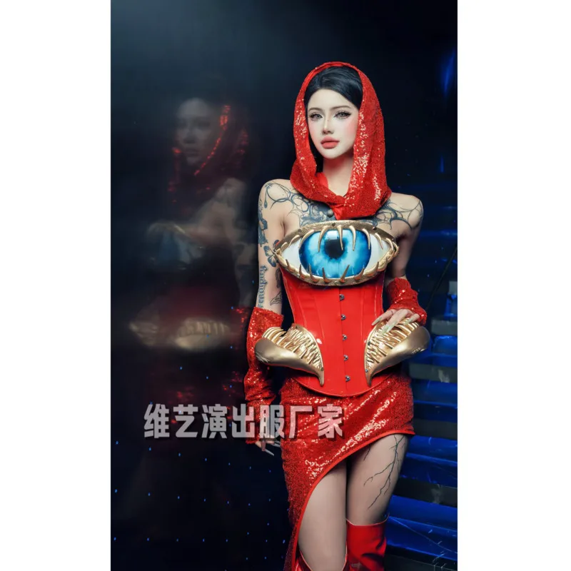 Fruit Sister's Same Style Gogo Performance Outfit Red Sequin Evil Eye Set Bar DS Lead Dancer Cosplay Nightclub Cos Presale