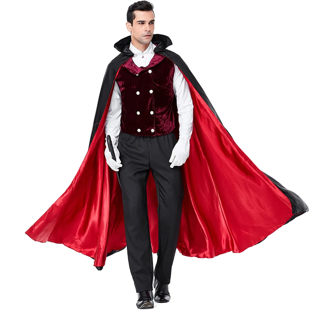 

Adult Men Vampire Castle Dracula T Shirt Vest Cloak Pants Gloves Set Halloween Cosplay Costumes Outfit