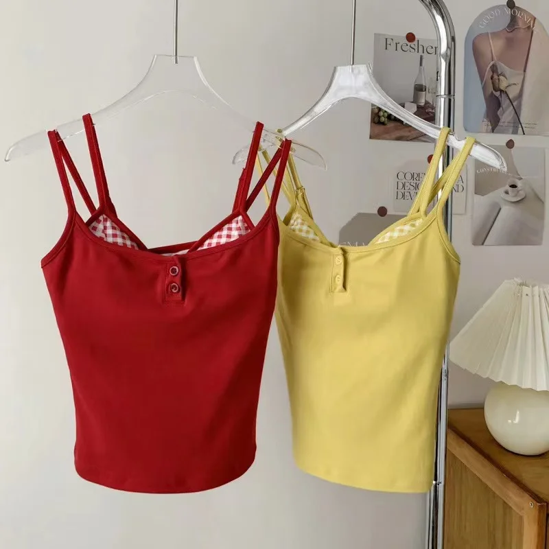 Sexy Spicy Girl Inner Wear Outer Style Vest Women Summer Small Strapless Top with Chest Pad Button Design Pure Desire Back