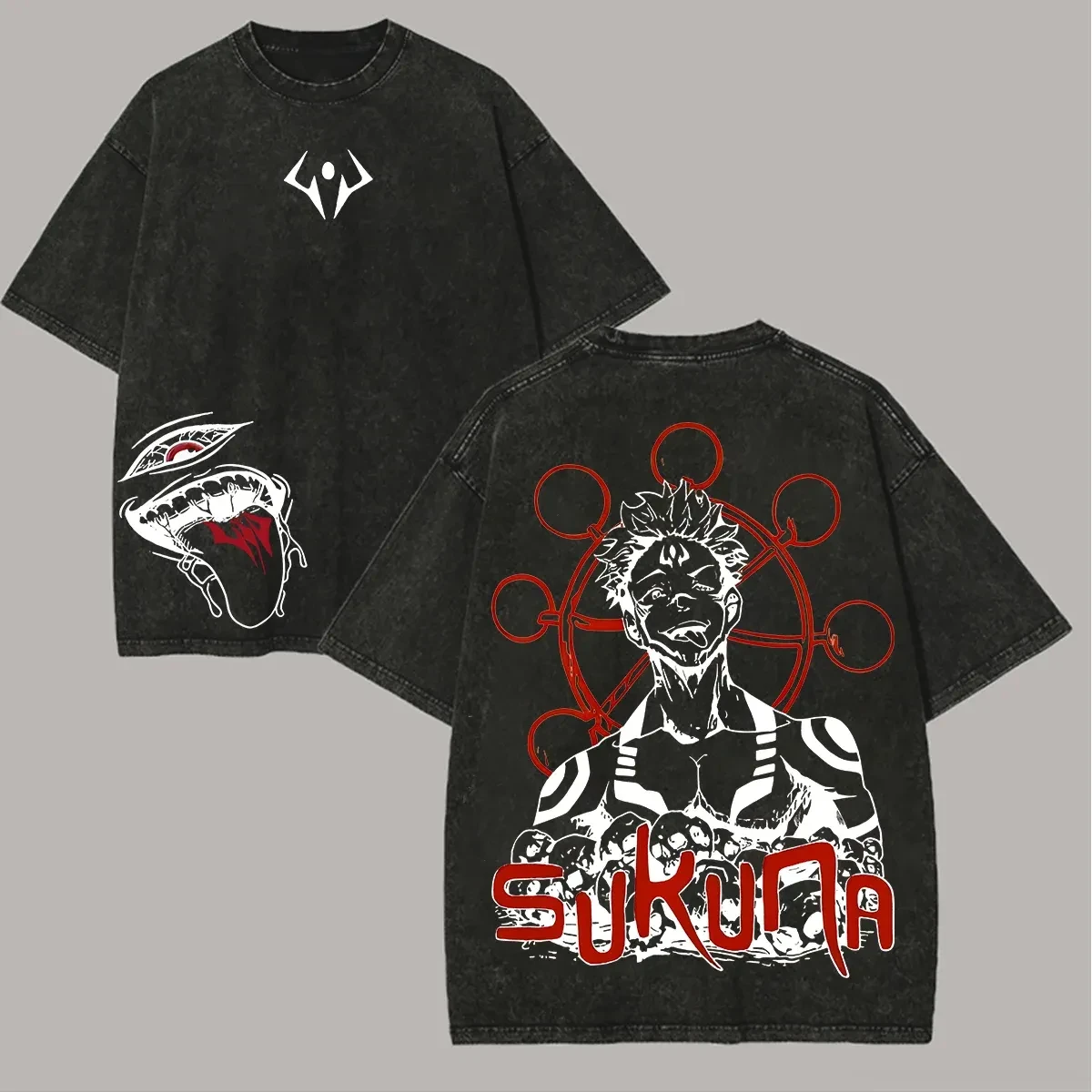 

Ryomen Sukuna T Shirt Jujutsu Kaisen Men Acid Wash Mahoraga Wheel Anime Streetwear King of Curses Vintage Tee