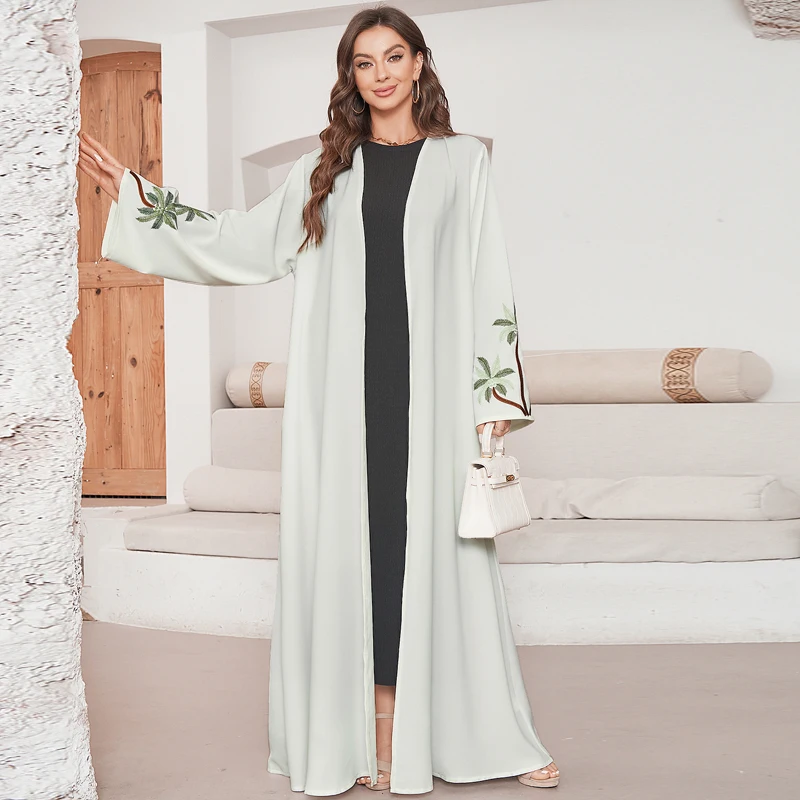 Alberi tropicali Ricamo Musulmano Kefiyyeh Abaya Ramadan Dubai Abaya Donna Abito musulmano Abbigliamento islamico modesto Capispalla Cappotti