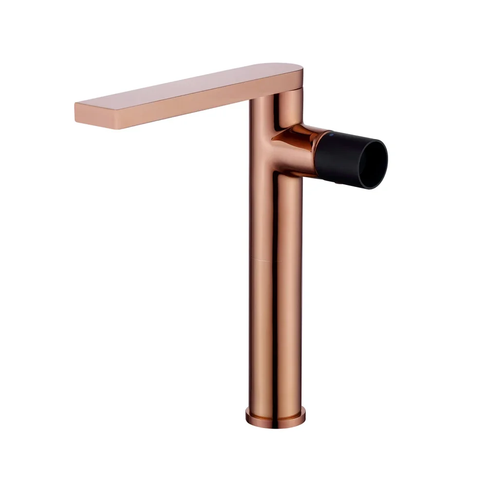 

Luxury Rose Gold Finish Brass Basin Tap Single Hole Deck Mounted Hot Cold Water Bathroom Faucets