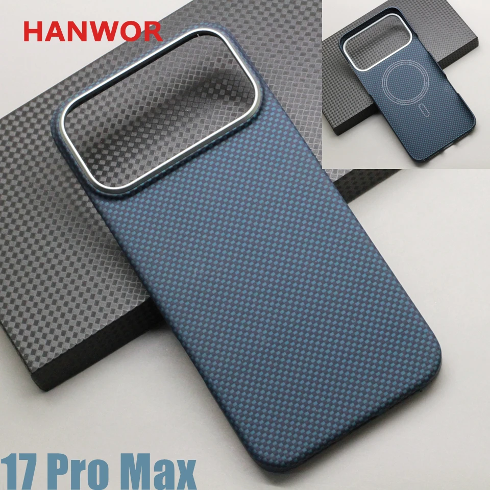 Kevlar Carbon Fiber Magnetic Case for iPhone 17 Pro Max 17 Air Blue Woven Texture Aramid Fiber Magnetic Cover Magsafe Cases - náhled 3