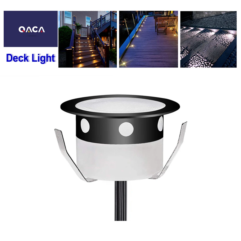 QACA Low Voltage LED Deck Light Waterproof IP67 Outdoor Indoor Stair Lighting Fixtures Landscape Patio Step Lamp 12V 0.6W