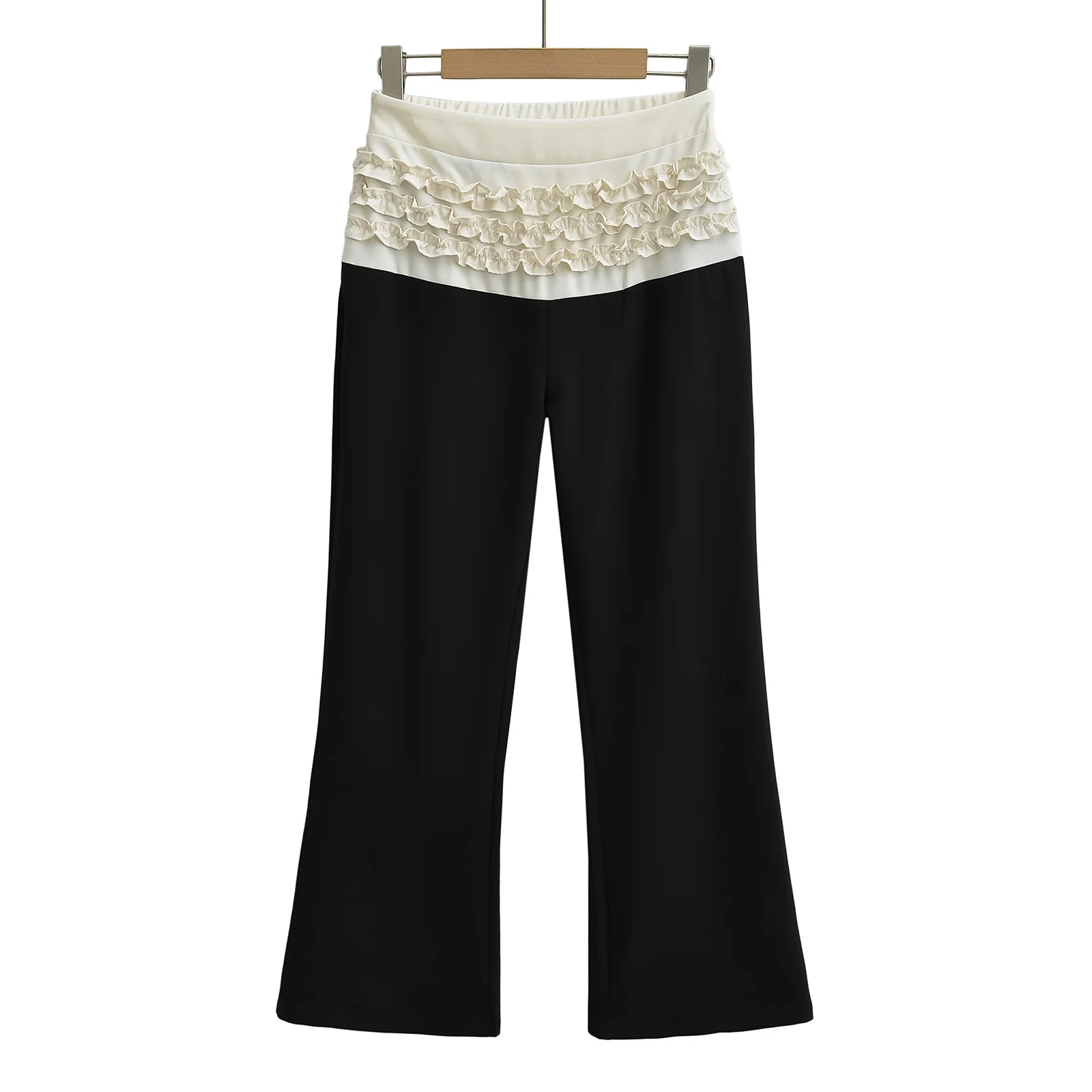 กางเกงลำลองทรงบัลเล่ต์เอวต่ำสไตล์เรโทรอเมริกันสำหรับผู้หญิง กางเกงขากว้างระบายพลิ้วไหวระดับไฮเอนด์ สไตล์สตรีท