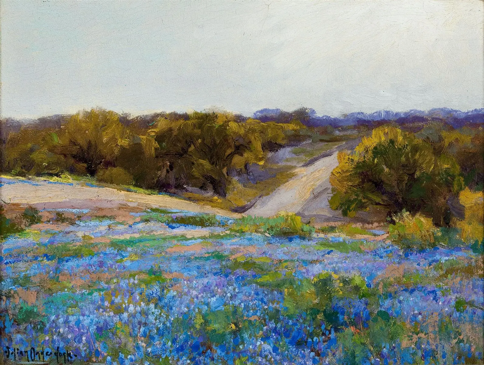 

100% Handmade Famous Oil Painting Reproduction on Linen Canvas,Bluebonnets at Late Afternoon by Robert Julian Onderdonk