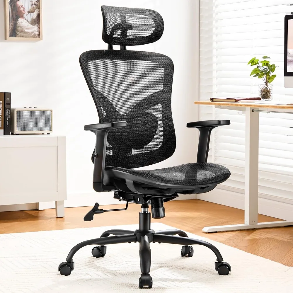 

Mesh office chair with adjustable lumbar support, 2D headrest, up and down armrests, ergonomic design for home office