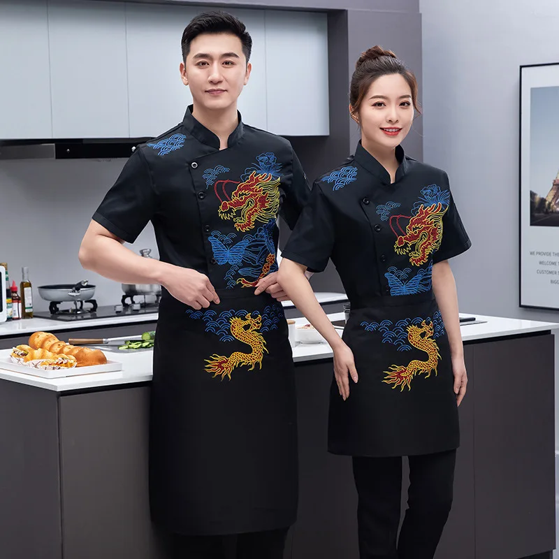 Hotel Chef Uniform Short-sleeved Work Clothes Men's and Women's Clothing Hotel Kitchen Back Kitchen Catering Clothing Plus White