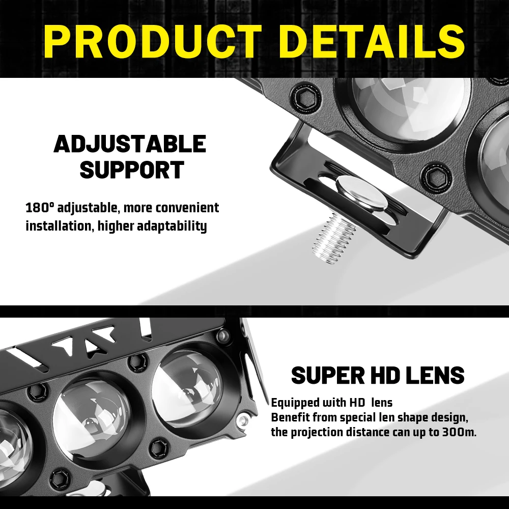 HL دراجة نارية LED كشافات سيارة المصابيح الأمامية السيارات الأضواء مصباح العارض عدسة مزدوجة اللون بقعة مساعد القيادة ضوء 12 فولت #3