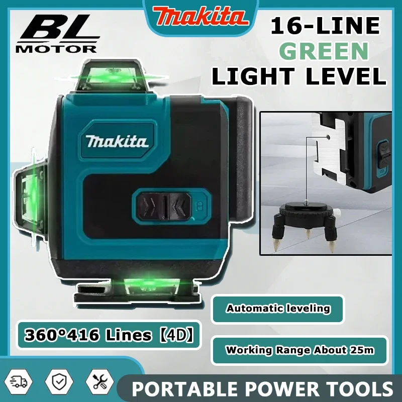

Лазерный уровень Makita высокоточной точности с зеленым лучом, 16 линий, 360 градусов, горизонтальный и вертикальный, настенный, портативный инструмент