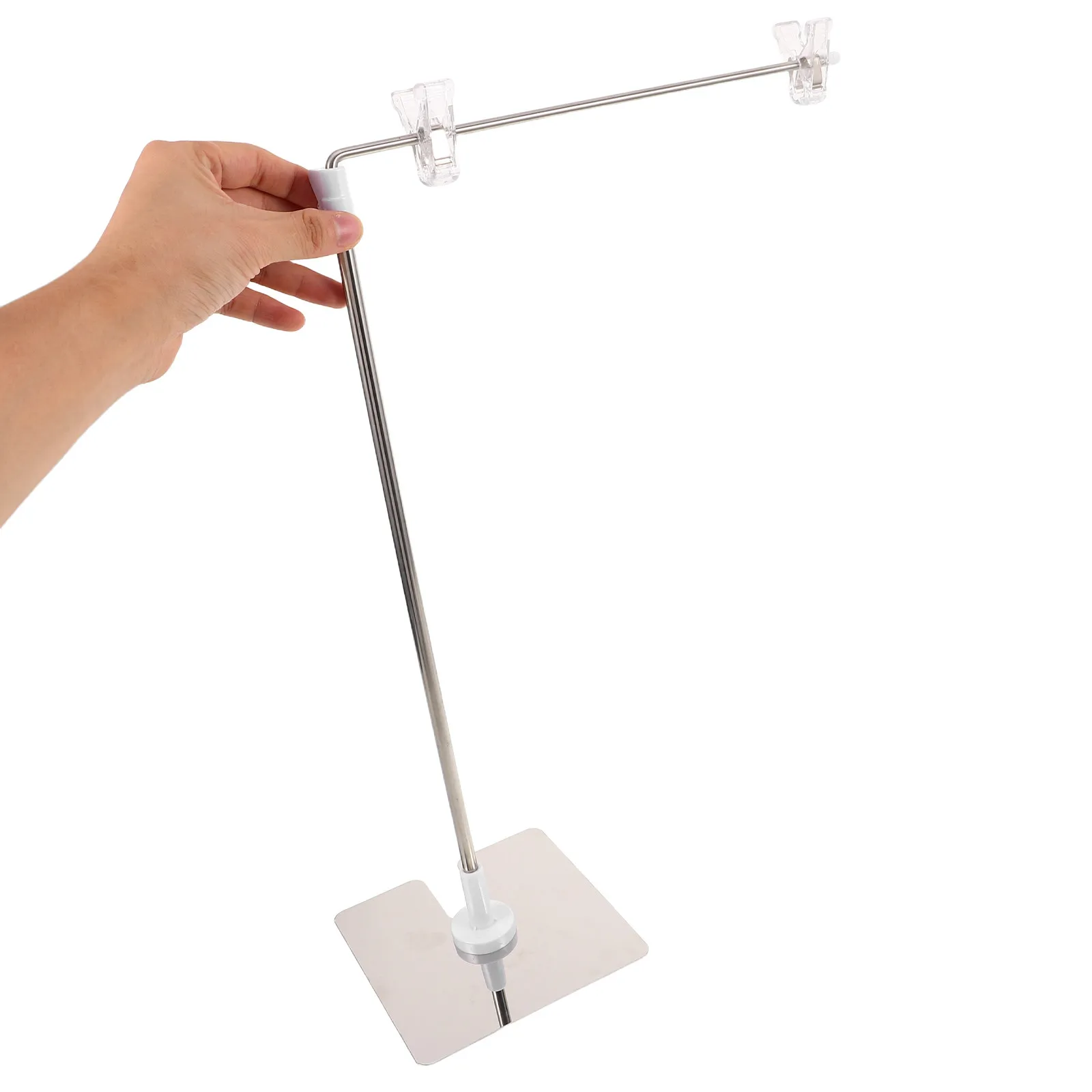 2Pcs Stainless Steel L Shaped Retractable Poster Holder Adjustable Banner Stand Desktop Sign Display Clip for Menu Board