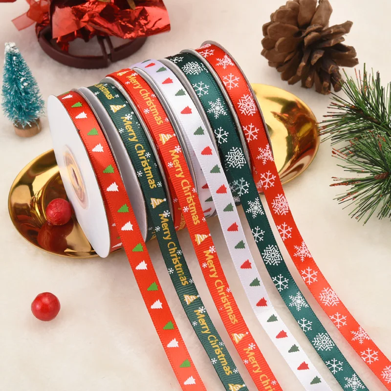 5yards 10mm Christmas Ribbon Printed Christmas Polyester Ribbon For Handmade Design Christmas Decoration DIY Gift Packing