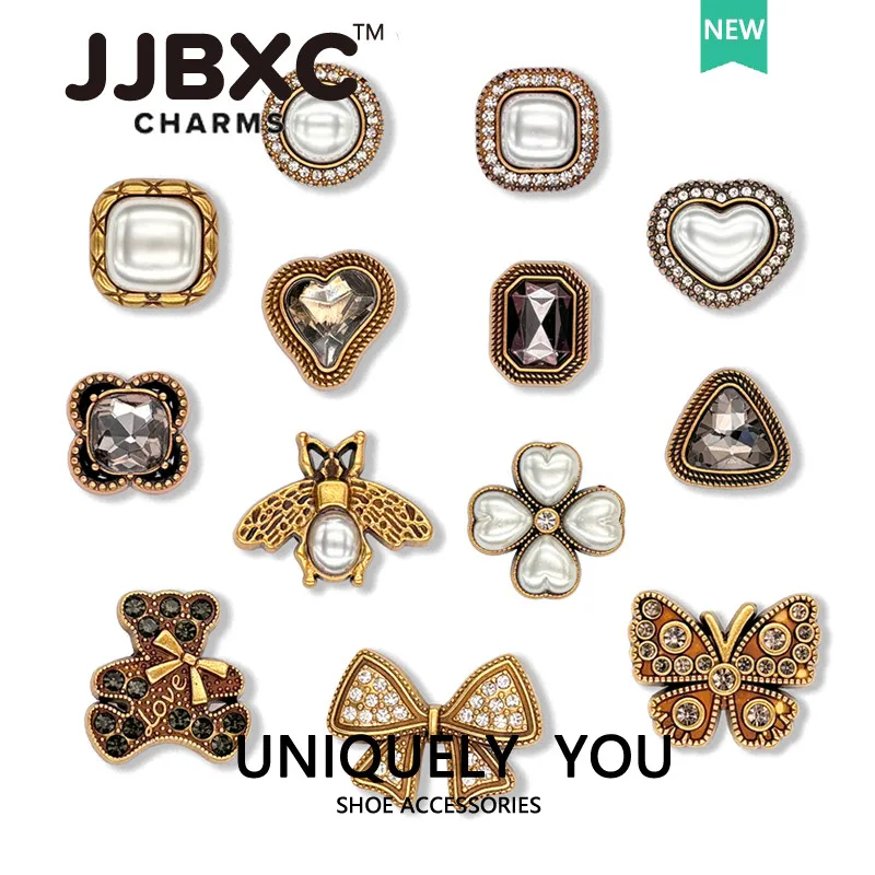 معدن JJBXC سحر إبزيم حذاء إكسسوارات الأحذية المعدنية الرجعية لؤلؤة النحل فراشة DIY الأزياء والأحذية الزينة