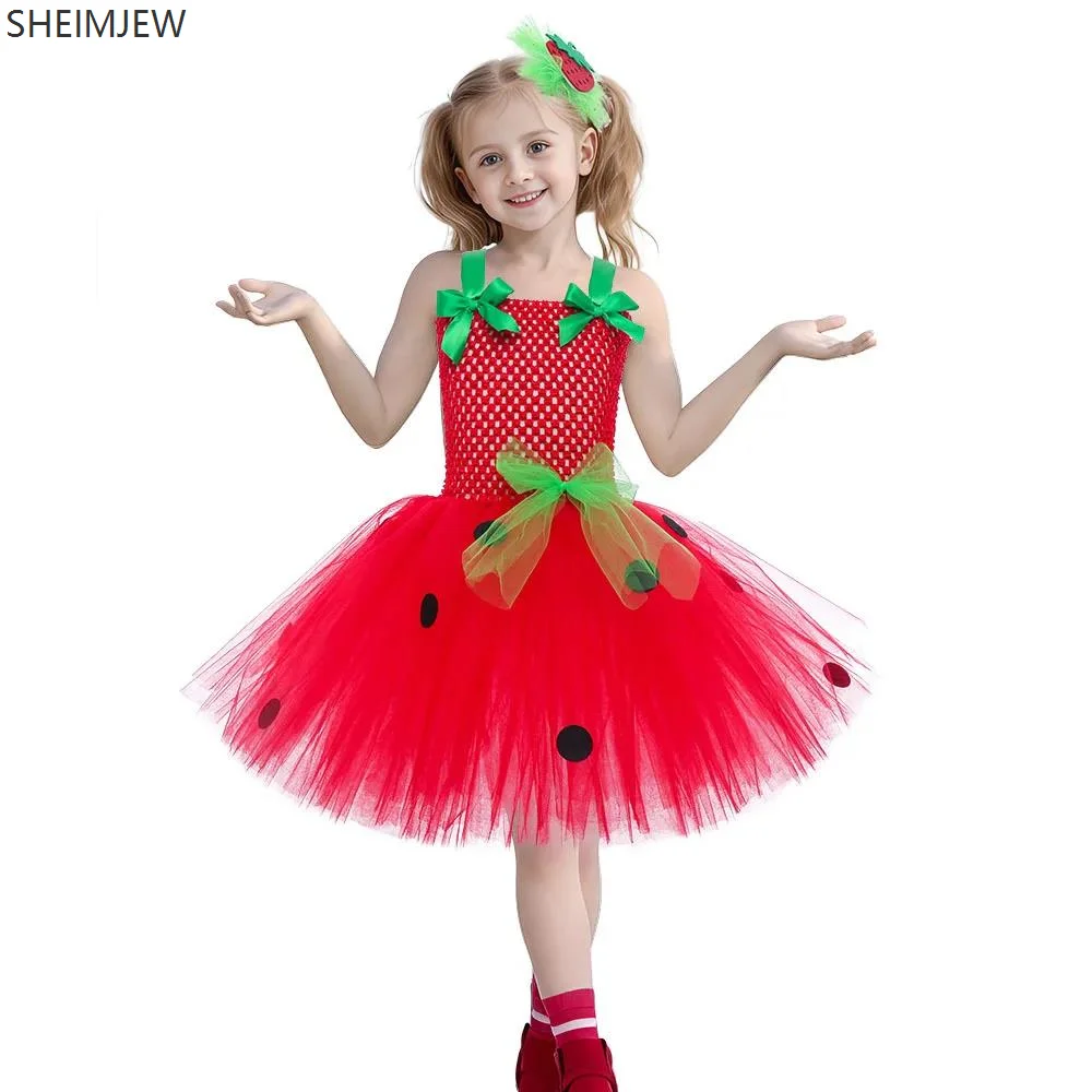 

Cute Baby Ballet Tutu Strawberry Lace Princess Dress Children Girl Birthday Costume Role Play Watermelon Christmas Dress Gift