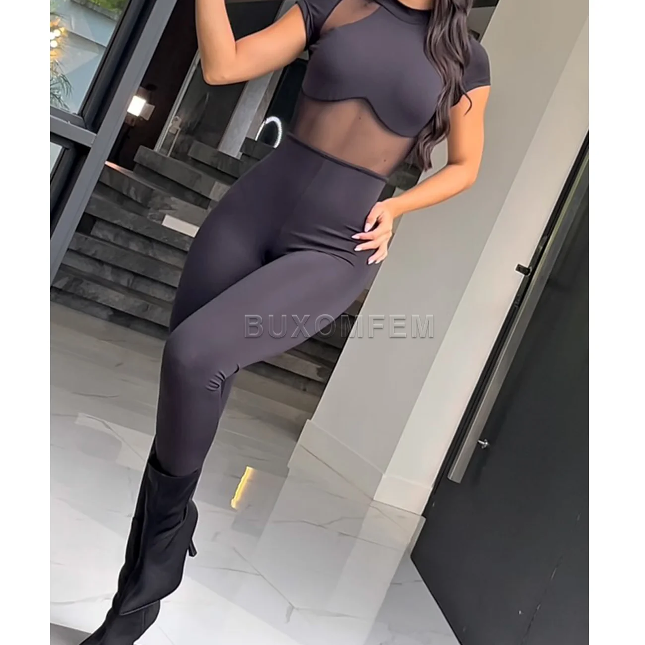 

Женский сетчатый комбинезон с открытой спиной, брюки, тонкая модная верхняя одежда, женские клубные боди, женская моделирующая сексуальная одежда с низкой спинкой