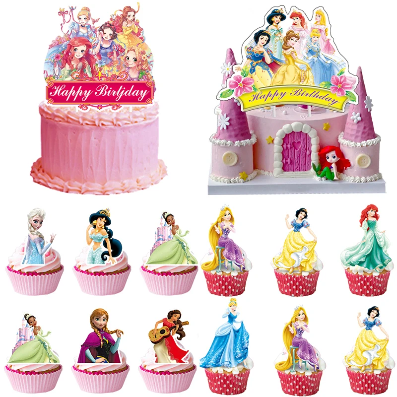 Disney Princess Birthday Party Decoration Snow White Cake Topper Cinderella Happy Birthday Party Supplies Jasmine Baby Shower