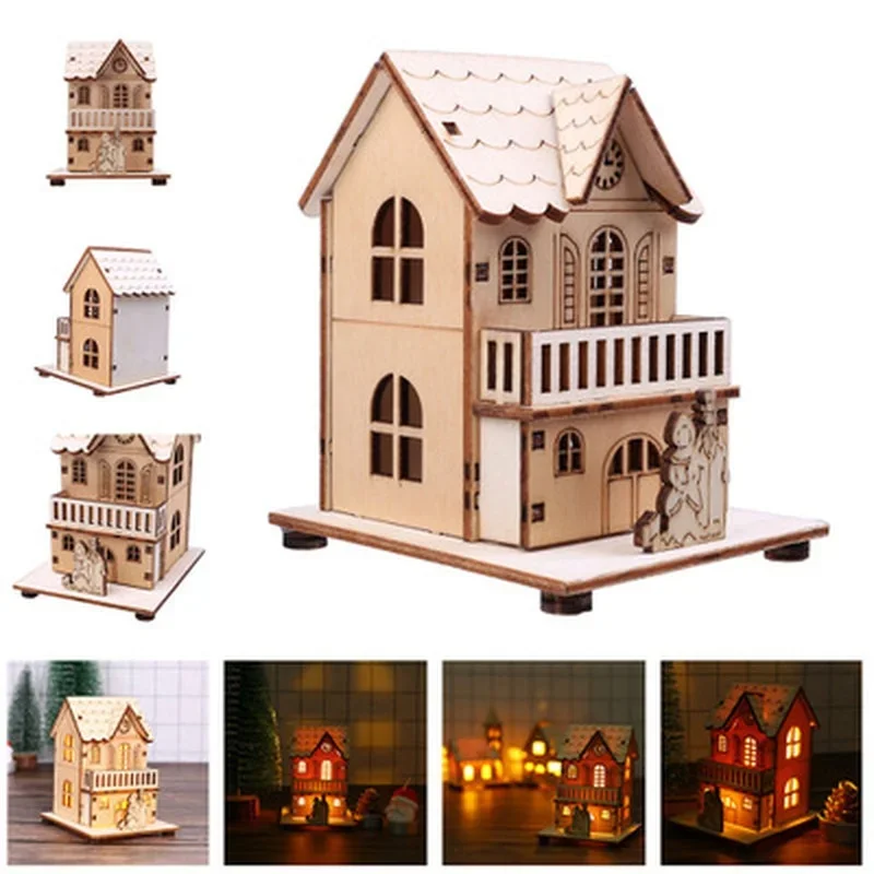 Holiday LED Lights Log House Christmas Tree Ornaments for Home Decor Log House DIY Gift Window Decoration