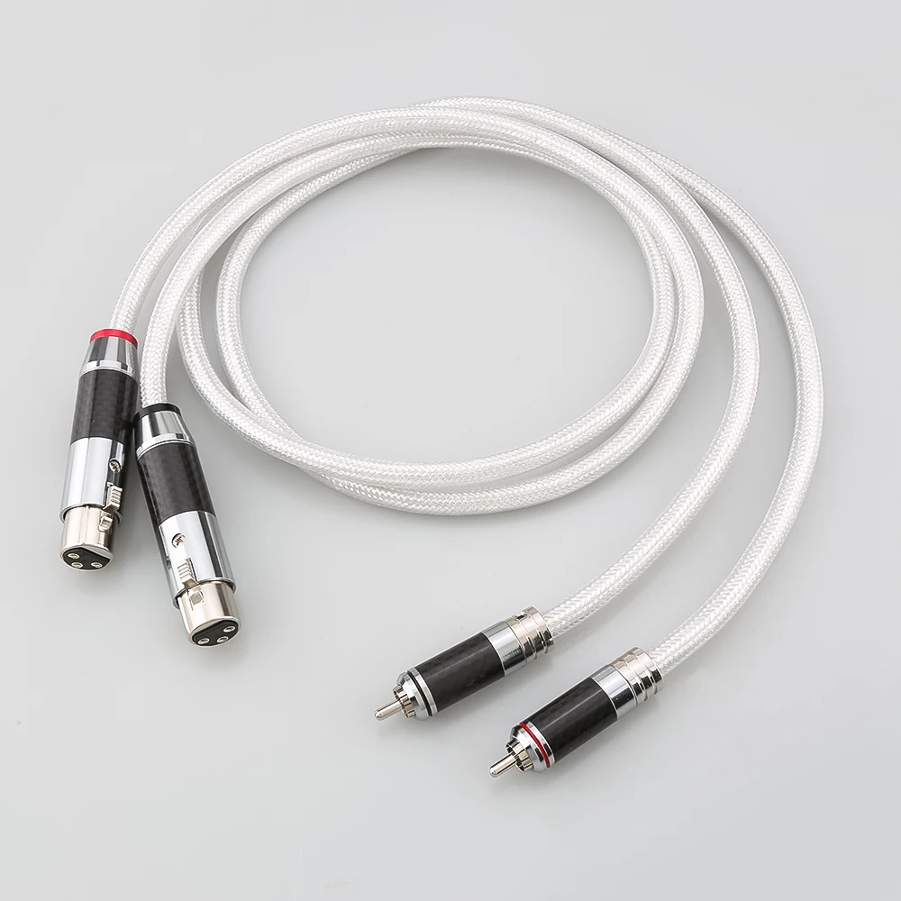 IC102AG 99.998% Pure Silver Carbon Fiber RCA To XLR Cable HiFi Audio Interconnect Solid PSS Pure Silver Core Silver-Plated Plug