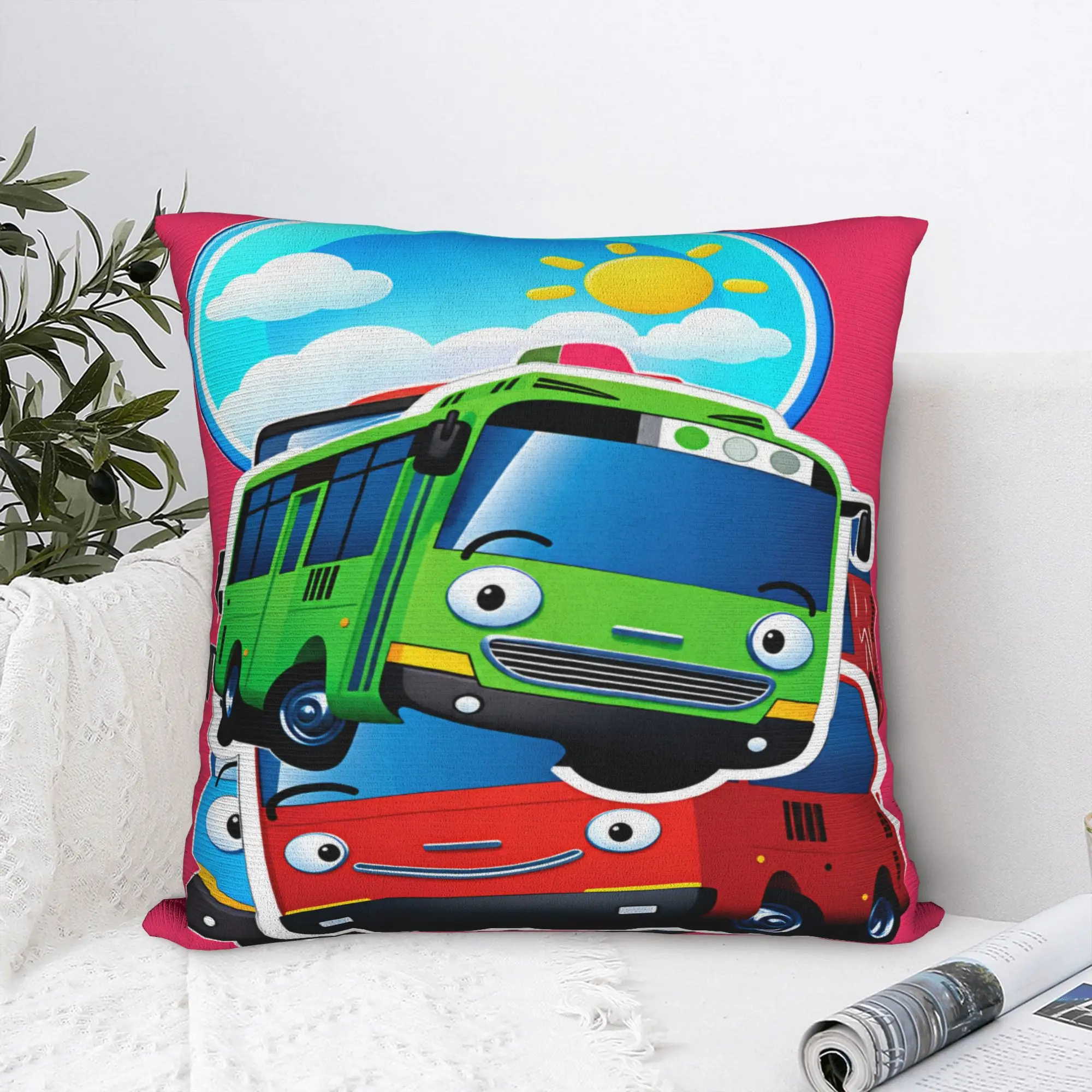 T-Tayo the L-Little Bus  Pillow Case  Kawaii Pillow Cover Graphic Pillowcases For Sofa Home Decor