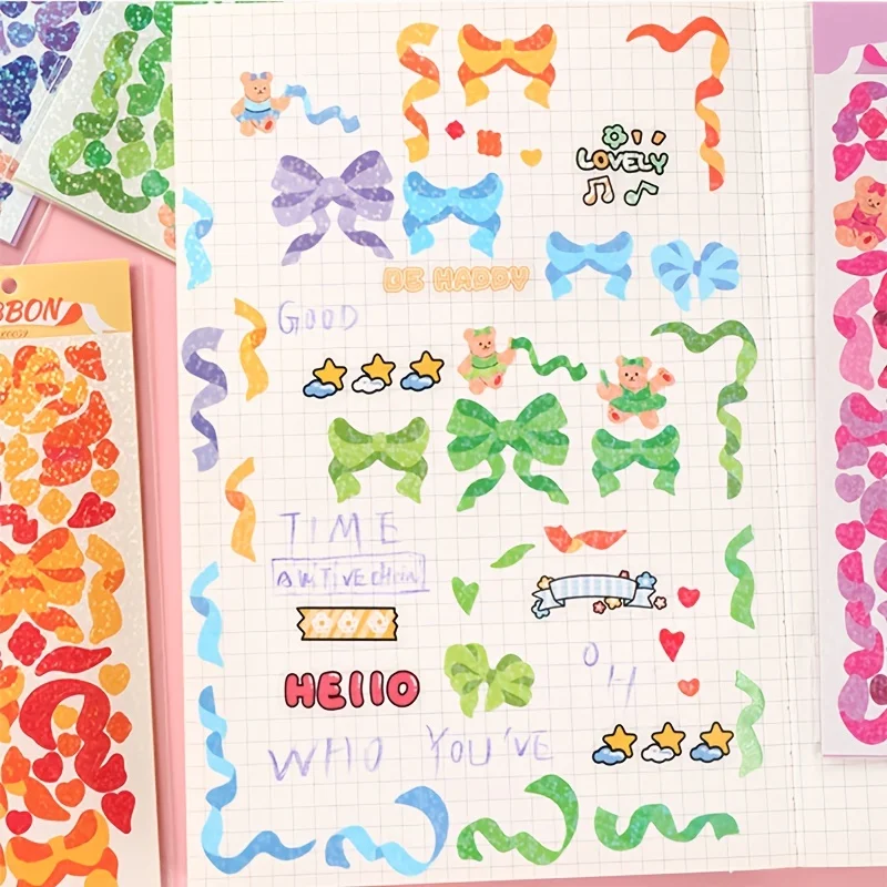 MOHAMM 1pc Bling Colorful Bow Ribbon Decorative Stickers Waterproof for Scrapbooking DIY Craft Notebook Journal Album Calendars