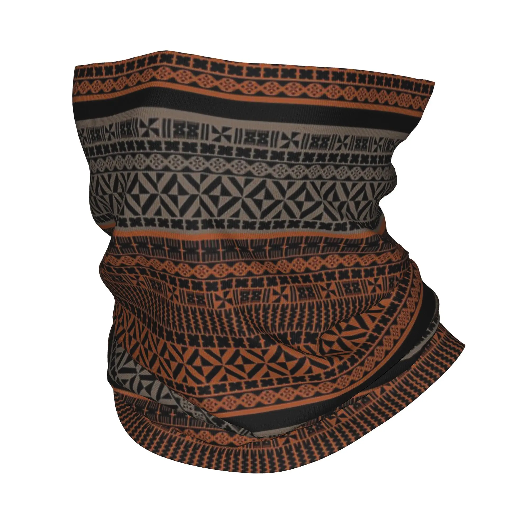 Masi Tapa Josua - Pañuelo para el cuello con diseño tribal geométrico fijiano, bufanda con estampado, máscara facial multiusos, para correr, unisex