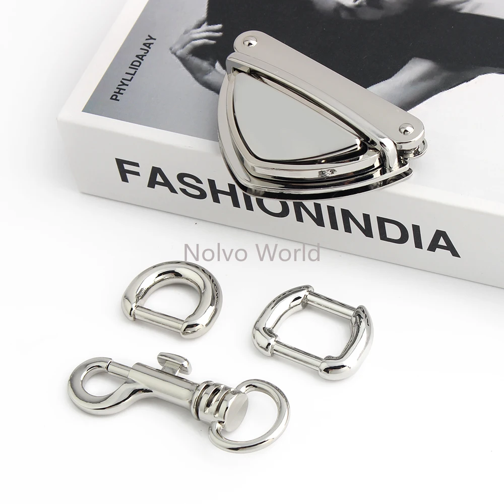 1/3/15Sets Silver Metal Twist Turn Snap Lock For Bags Purse Swivel Lobster Clasp Trigger Clip D Ring Buckle Rivets Accessories