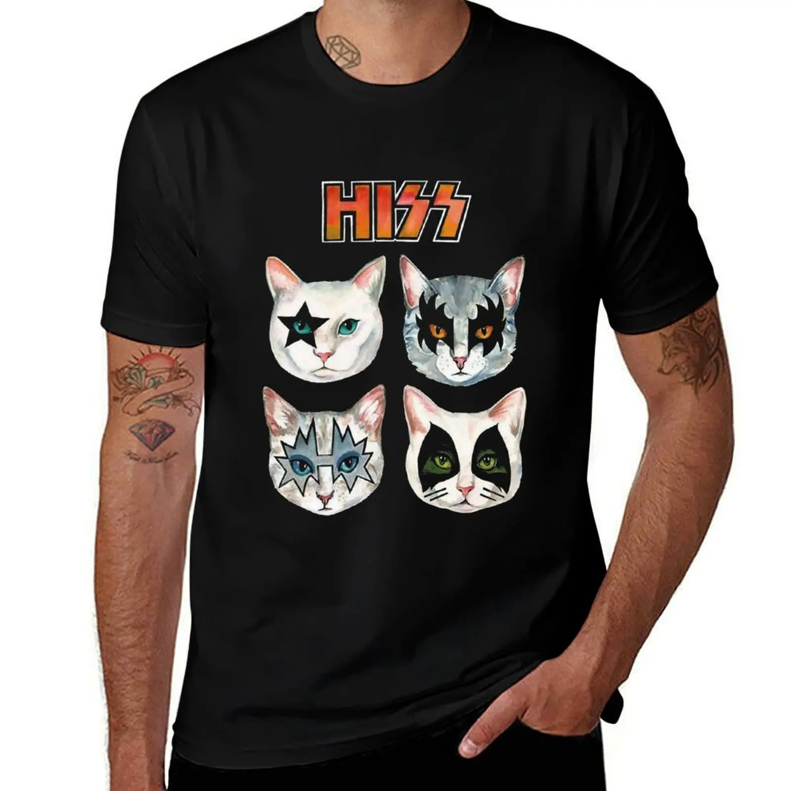 

Hiss Kiss - футболка Funny Cats Rock Band Slim Fit с принтом, мужские футболки, хлопковая забавная футболка