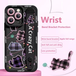 Deluxe Case Applicable Iphone16 15 14 13 12 11 Pro Max X XR Xs Soft Silicone Cell Phone Anti-fall Plaid Kitty Protective Cover