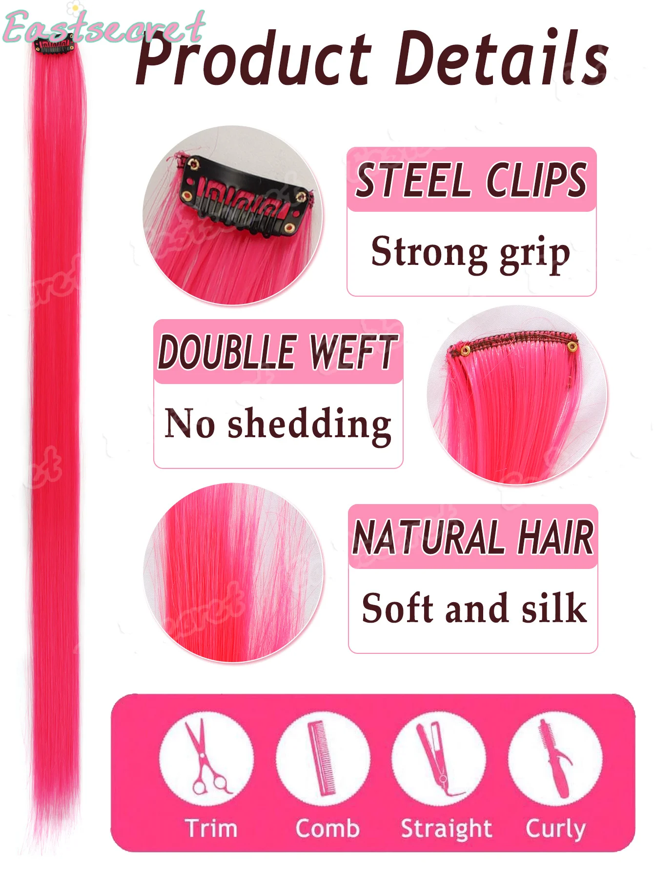5PCS/Pack Colored Party Highlights Clip in Hair Extensions for Girls 24 Inches Omber colors Straight Hair Synthetic Hairpieces