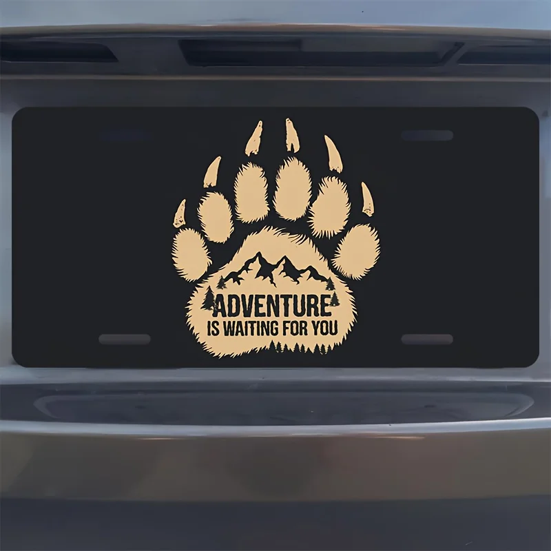 Furry Paw Adventure Logo Front License Plate, Aluminum License Plate Covers & Frames, Funny Standard Plates Novelty for Decorati