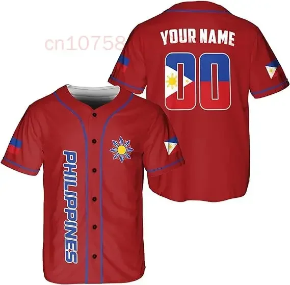 Personalized Philippine Flag Baseball Jersey 3D Print Mesh Fiber Top T-shirt Men's Women's Street Apparel Short Sleeve Sports