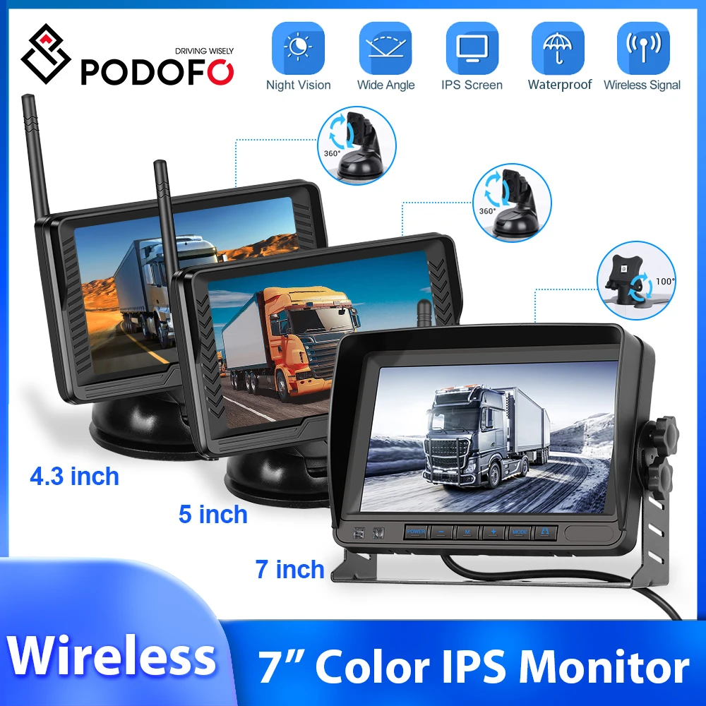 Podofo 4.3''/5''/7'' Car Monitor Backup Camera Rear View Cam Rearview Camera Dashboard Dash Cameras Reverse HD IPS Screen