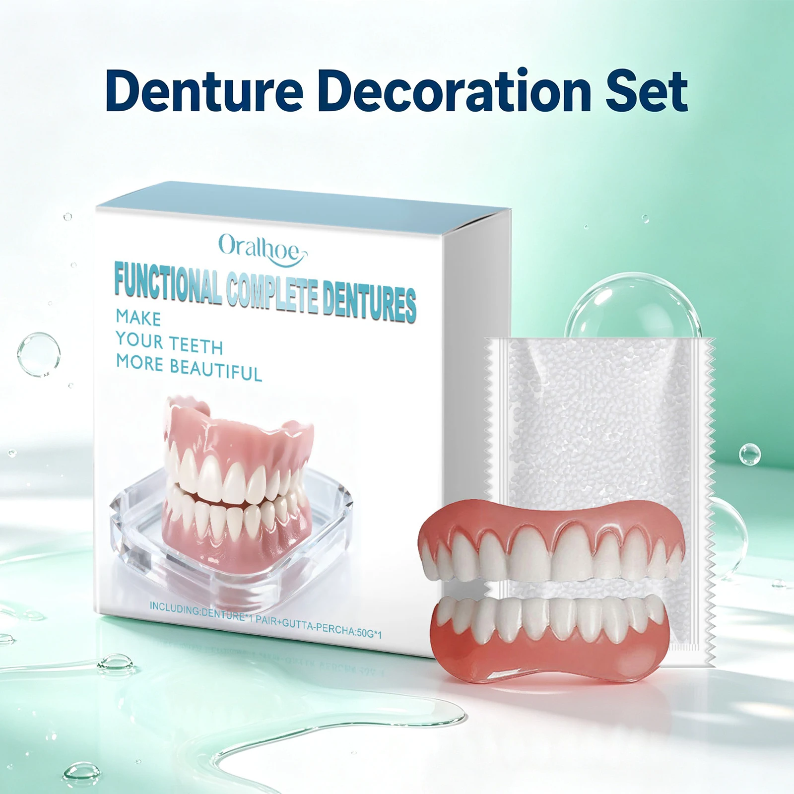 Denture Cosmetic Kit Comfortable Fit Upper and Lower Set False Teeth Filling Improve Appearance Teeth Decorative Kit Set