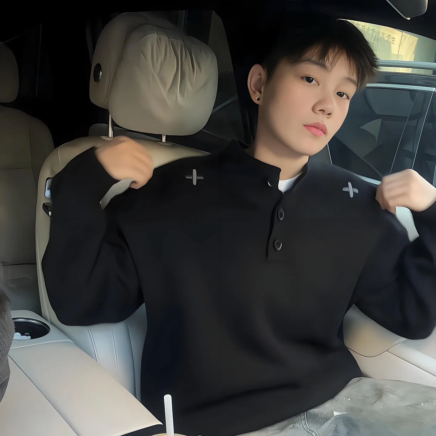 

Модный трикотаж с вышитым воротником Генри, однотонный мужской свитер Lazy Sle, модный теплый топ для пар Long Sve