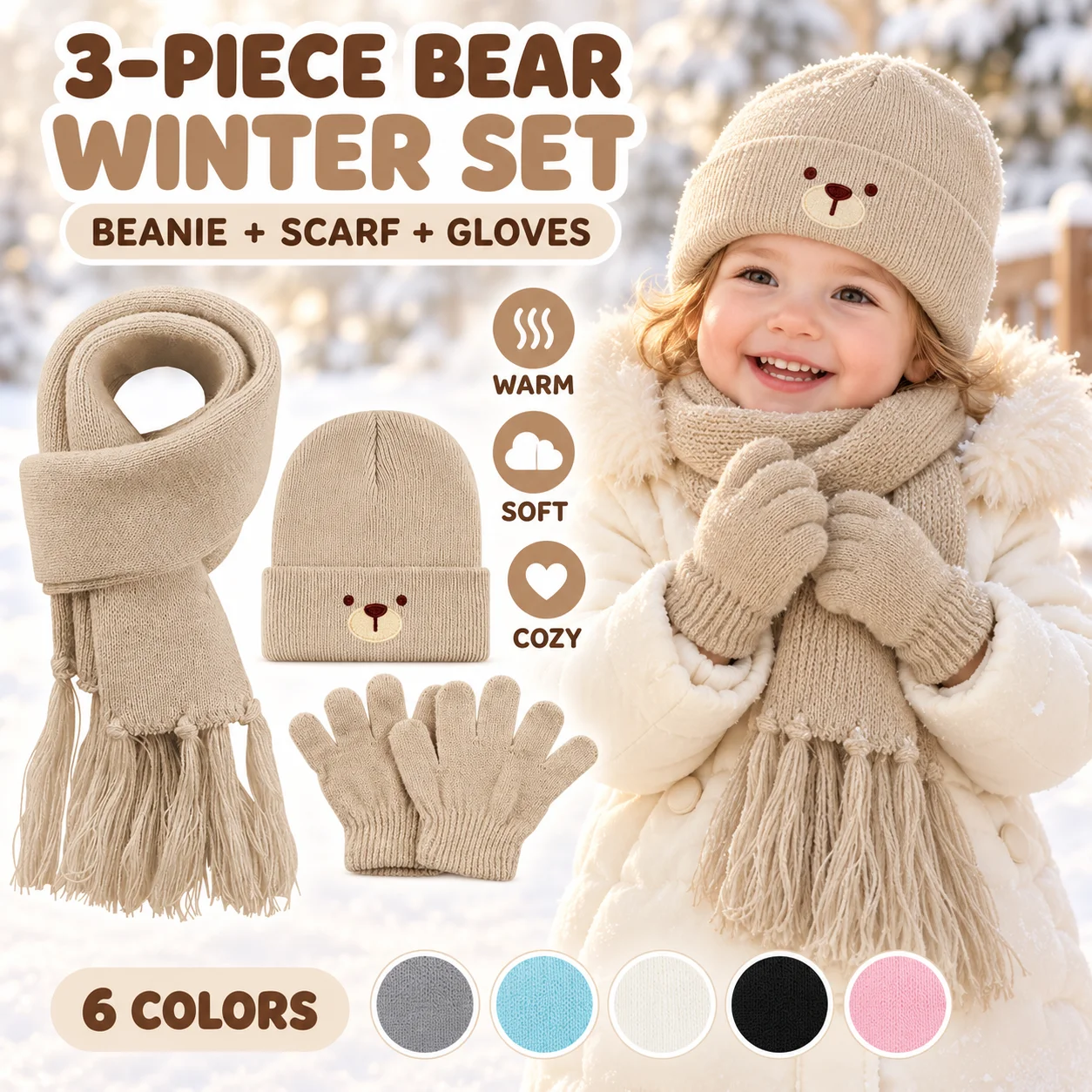 Kids Outdoor Playset - Stylish Versatile 3PC 1‑3Y Kids Knit