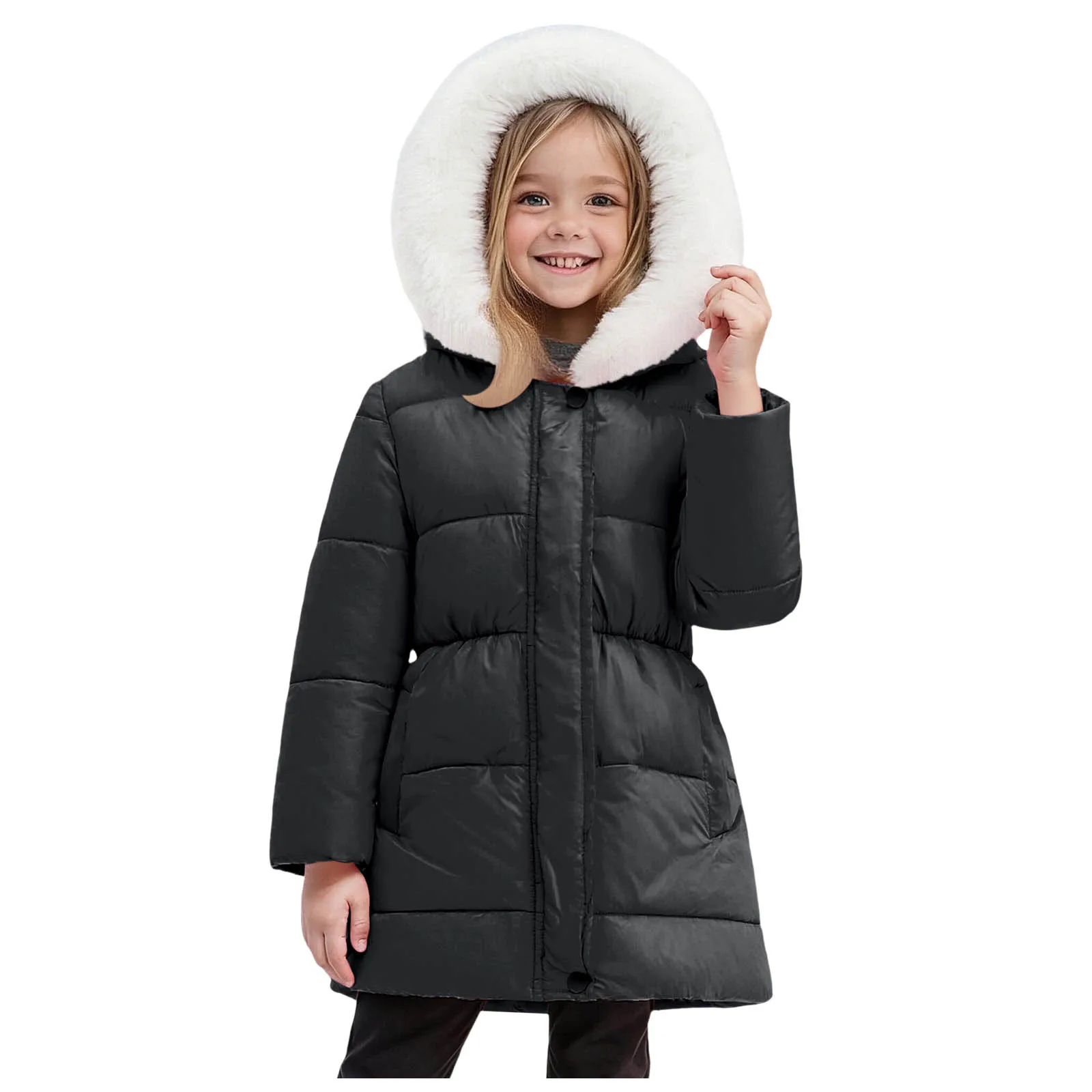 

2t Winter Coat Girl Comfortable Soft Fleece Lined Warm Stylish Solid Color Hooded Jacket For Girls Winter Coat Junior Girls