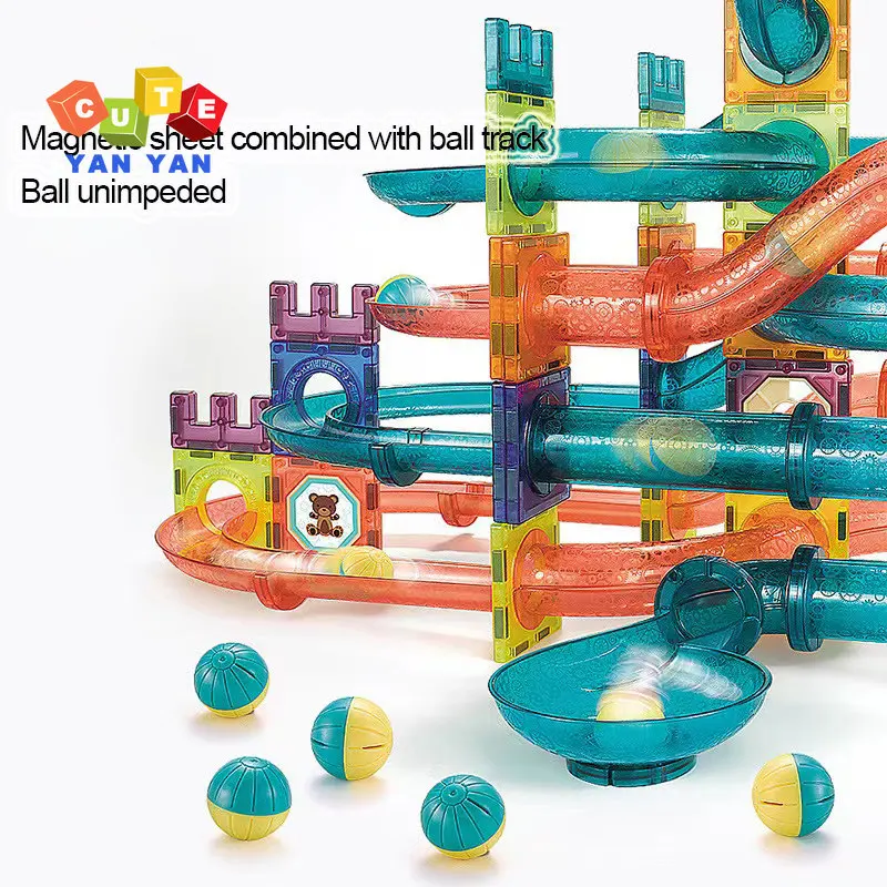 Blocchi di costruzione magnetici giocattoli da costruzione Roll Ball Track bambini fai da te Splicing magnete foglio imbuto scivolo giocattolo educativo Montessori