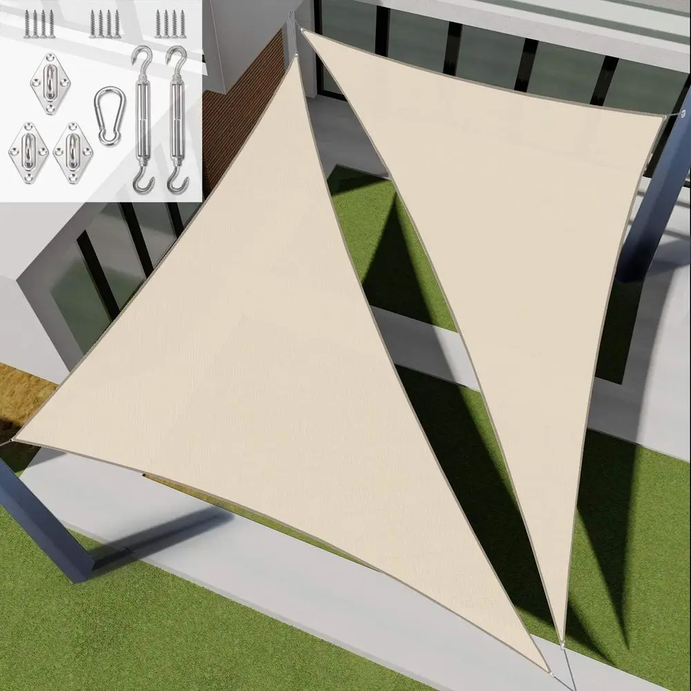 14' x 16' Beige Outdoor Sun Shade Sail with UV Block for Patio, Garden, and Deck