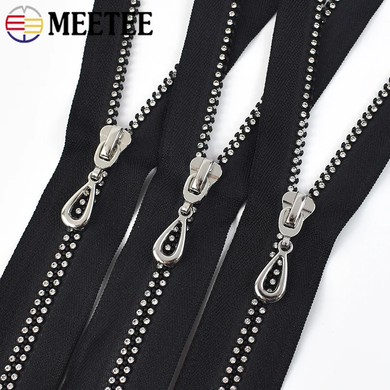 

1/2/3Pcs 40-70cm 5# Resin Zipper Open-End Diamond Zips Bag Purse Auto Lock Decorative Zippers Coat Zip Repair Sewing Accessory