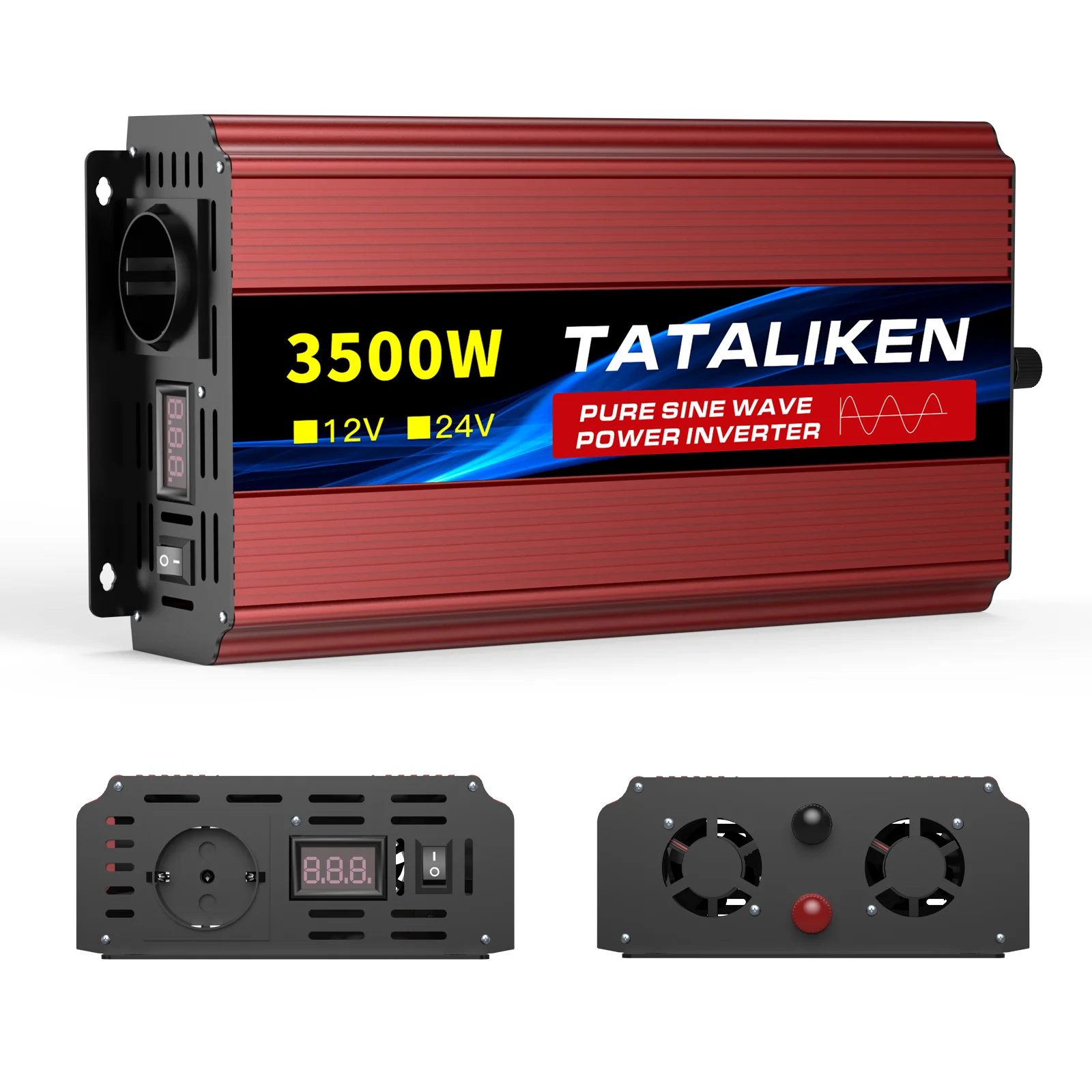 3500W/4500W zuivere sinus inverter 24V naar 220V 50Hz met digitaal display & temperatuurregeling ventilator EU-stekker voor camper zonne-energie