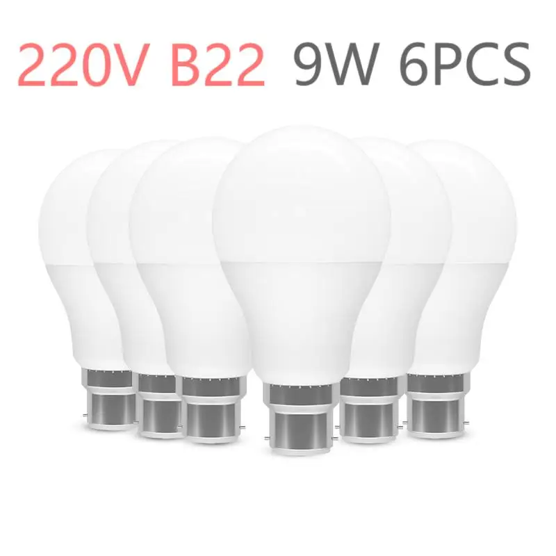 6pcs Bayonet Light Bulb AC220V 9W 900LM B22 LED Bulbs 3000K 4000K 6500K BC A60 GLS Energy Saving LED Light Bulbs Non-dimmable