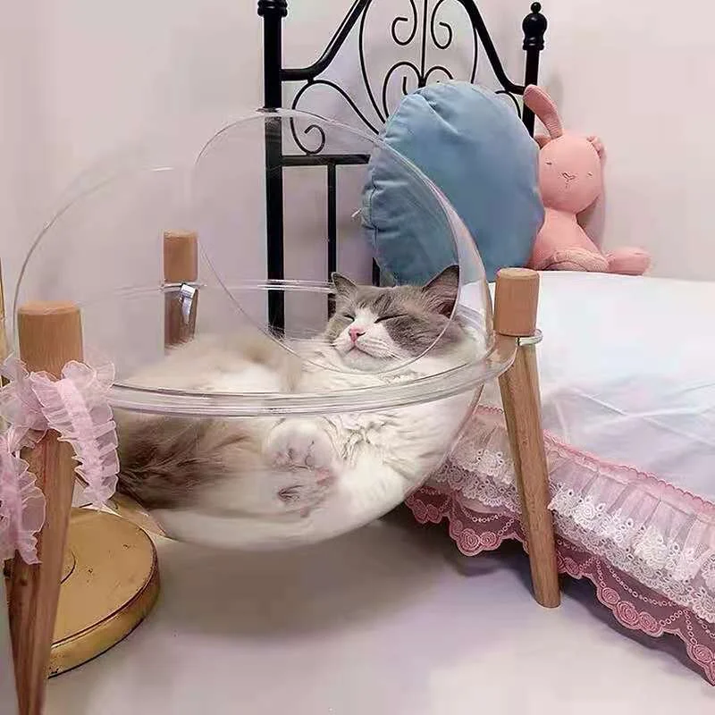 Real Fort Manufacturer Wholesale Custom Luxury Cute Transparent Acrylic Hemispherical Space Cat Bed