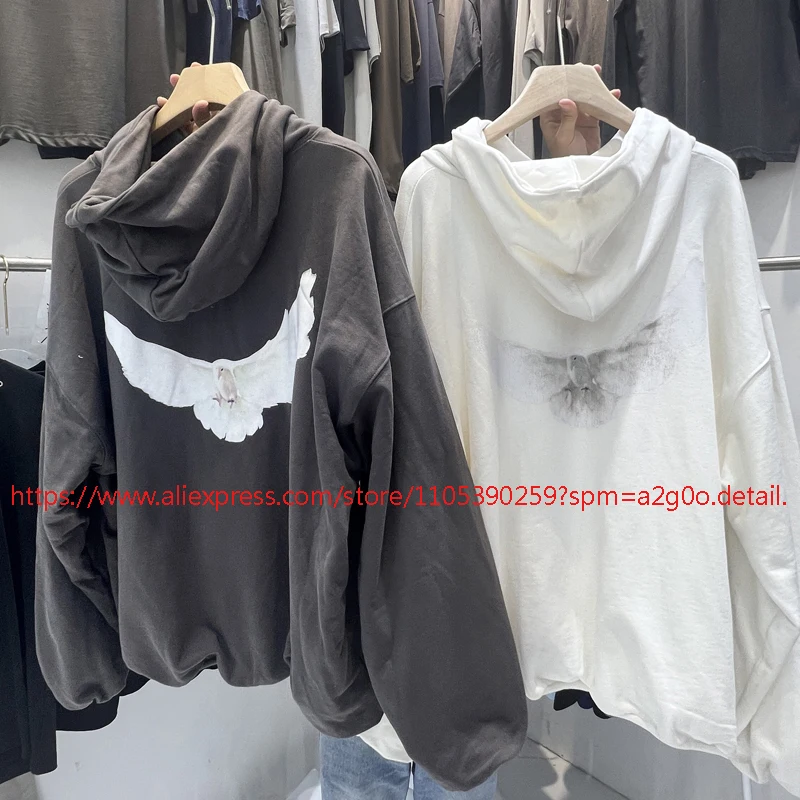 

Men Women Loose Casual Streetwear Peace Dove Wing Print Kanye West Hooded Sweatshirts DONDA Pullovers